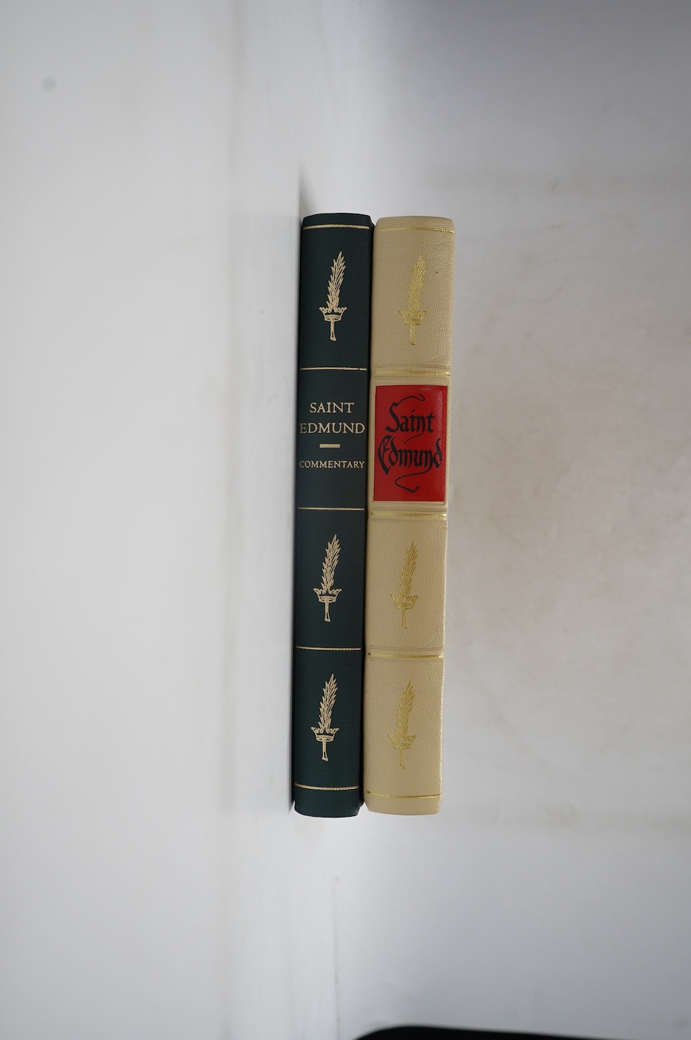 Folio Society - Lydgate, John - The Life of St. Edmund, King and Martyr: The Lives of Saints Edmund and Fremund in MS Harley 2278, 2 vols, in original publisher's green clamshell box, with gilt-framed red leather tablet